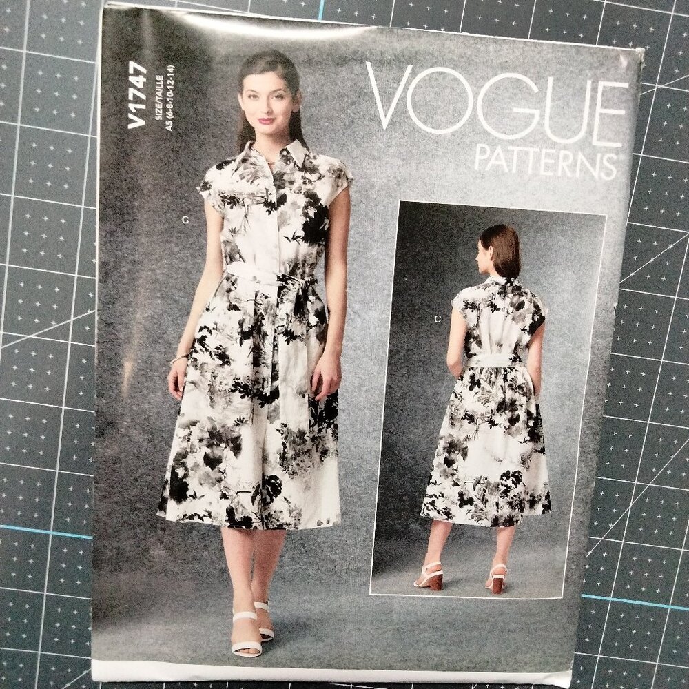 V1747 Vogue Pattern, 6-14, Misses' Dress and Belt, Uncut, FF, OOP
